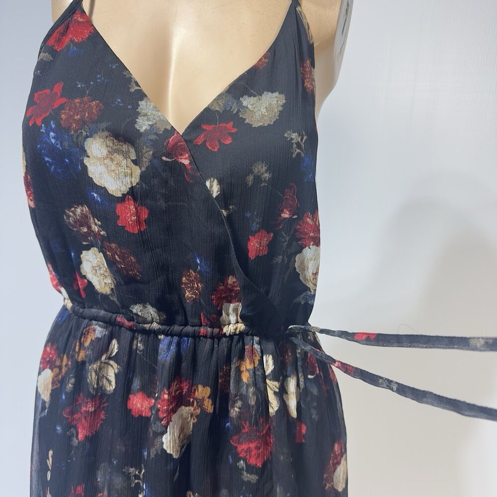 Lucky Brand Womens Midi Dress size M Black Dark Floral Chiffon Faux Wrap NWT - Picture 2 of 11